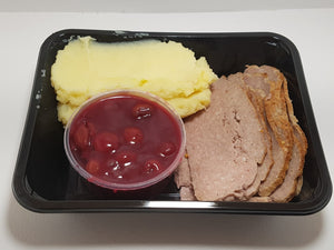 Vleesbrood met krieken & puree